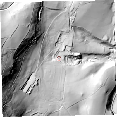 Shaded relief map of the ground around EX67NS, computed from Environment Agency LiDAR. The ground here sits at about 82 m above sea level and falls 167 m across the surrounding 800 m. Surface water reaching this point runs off ground lying to the west-north-west, 117.1 m higher.