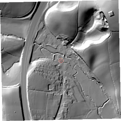 Shaded relief map of the ground around EX67TB, computed from Environment Agency LiDAR. The ground here sits at about 36 m above sea level and falls 78 m across the surrounding 800 m. Surface water reaching this point runs off ground lying to the west-south-west, 18.1 m higher.