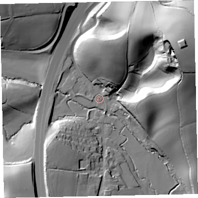 Shaded relief map of the ground around EX67TF, computed from Environment Agency LiDAR. The ground here sits at about 36 m above sea level and falls 78 m across the surrounding 800 m. Surface water reaching this point runs off ground lying to the north-east, 60.0 m higher.