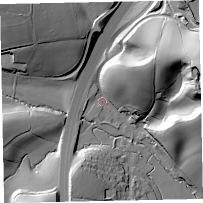 Shaded relief map of the ground around EX67TN, computed from Environment Agency LiDAR. The ground here sits at about 37 m above sea level and falls 72 m across the surrounding 800 m. Surface water reaching this point runs off ground lying to the east-north-east, 65.6 m higher.