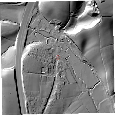 Shaded relief map of the ground around EX67TR, computed from Environment Agency LiDAR. The ground here sits at about 37 m above sea level and falls 79 m across the surrounding 800 m. Surface water reaching this point runs off ground lying to the south-west, 24.5 m higher.