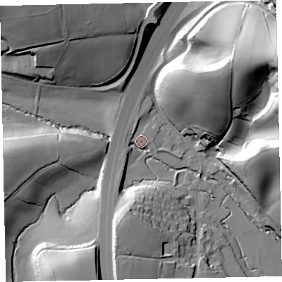 Shaded relief map of the ground around EX67UE, computed from Environment Agency LiDAR. The ground here sits at about 37 m above sea level and falls 62 m across the surrounding 800 m. Surface water reaching this point runs off ground lying to the south-south-west, 29.5 m higher.
