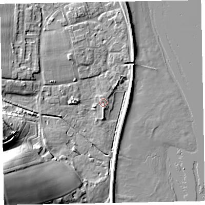 Shaded relief map of the ground around EX68PX, computed from Environment Agency LiDAR. The ground here sits at about 3 m above sea level and falls 28 m across the surrounding 800 m. Surface water reaching this point runs off ground lying to the south-south-east, 1.2 m higher.