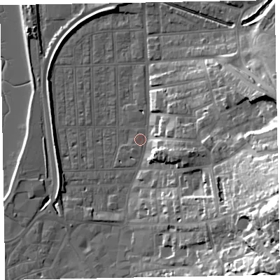 Shaded relief map of the ground around EX81PX, computed from Environment Agency LiDAR. The ground here sits at about 2 m above sea level and falls 40 m across the surrounding 800 m. Surface water reaching this point runs off ground lying to the east-south-east, 39.5 m higher.