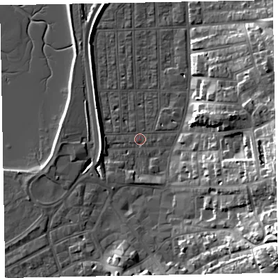 Shaded relief map of the ground around EX81RU, computed from Environment Agency LiDAR. The ground here sits at about 2 m above sea level and falls 29 m across the surrounding 800 m. Surface water reaching this point runs off ground lying to the south-east, 29.1 m higher.