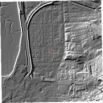 Shaded relief map of the ground around EX81RX, computed from Environment Agency LiDAR. The ground here sits at about 2 m above sea level and falls 30 m across the surrounding 800 m. Surface water reaching this point runs off ground lying to the south-east, 30.0 m higher.