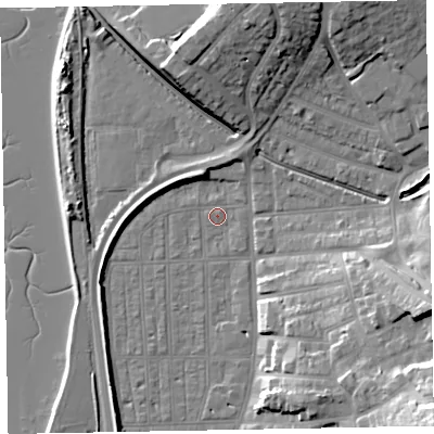 Shaded relief map of the ground around EX81SE, computed from Environment Agency LiDAR. The ground here sits at about 2 m above sea level and falls 27 m across the surrounding 800 m. Surface water reaching this point runs off ground lying to the south-east, 26.1 m higher.
