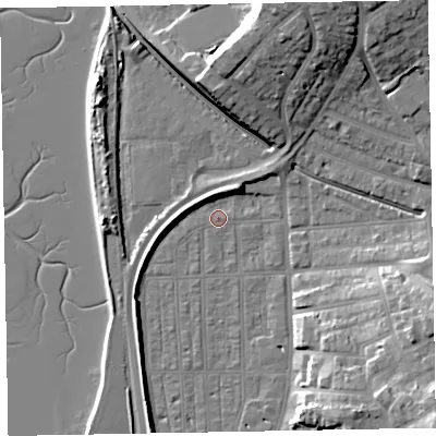Shaded relief map of the ground around EX81SF, computed from Environment Agency LiDAR. The ground here sits at about 2 m above sea level and falls 19 m across the surrounding 800 m. Surface water reaching this point runs off ground lying to the south-east, 15.3 m higher.