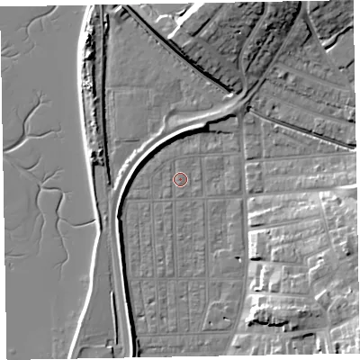 Shaded relief map of the ground around EX81SG, computed from Environment Agency LiDAR. The ground here sits at about 2 m above sea level and falls 19 m across the surrounding 800 m. Surface water reaching this point runs off ground lying to the south-west, 4.1 m higher.