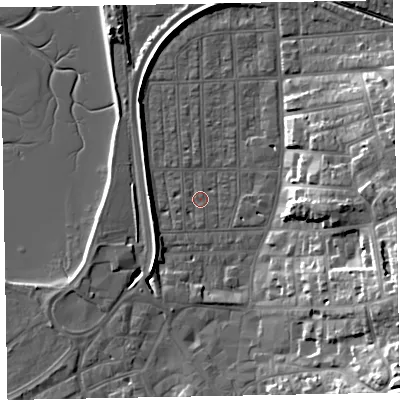 Shaded relief map of the ground around EX81SJ, computed from Environment Agency LiDAR. The ground here sits at about 2 m above sea level and falls 25 m across the surrounding 800 m. Surface water reaching this point runs off ground lying to the south-east, 24.7 m higher.