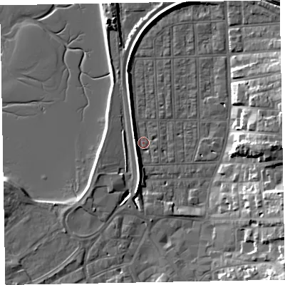Shaded relief map of the ground around EX81SS, computed from Environment Agency LiDAR. The ground here sits at about 2 m above sea level and falls 15 m across the surrounding 800 m. Surface water reaching this point runs off ground lying to the south-east, 15.0 m higher.