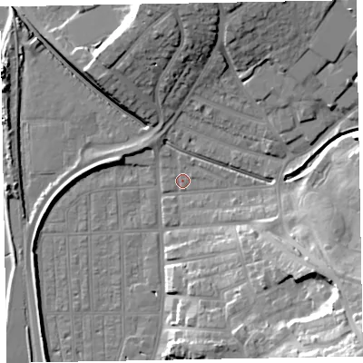 Shaded relief map of the ground around EX81TW, computed from Environment Agency LiDAR. The ground here sits at about 3 m above sea level and falls 34 m across the surrounding 800 m. Surface water reaching this point runs off ground lying to the east-south-east, 17.8 m higher.