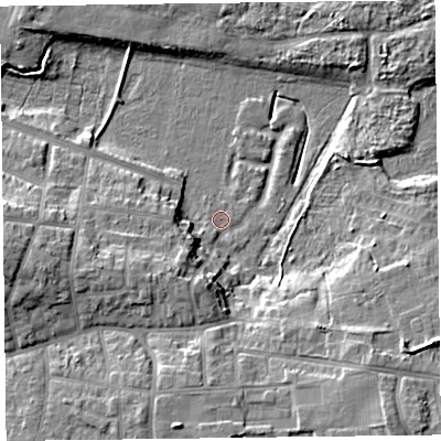 Shaded relief map of the ground around FY39NX, computed from Environment Agency LiDAR. The ground here sits at about 6 m above sea level and falls 13 m across the surrounding 800 m. Surface water reaching this point runs off ground lying to the south-east, 11.9 m higher.