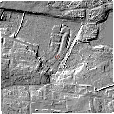 Shaded relief map of the ground around FY39NY, computed from Environment Agency LiDAR. The ground here sits at about 6 m above sea level and falls 12 m across the surrounding 800 m. Surface water reaching this point runs off ground lying to the south-south-east, 11.8 m higher.