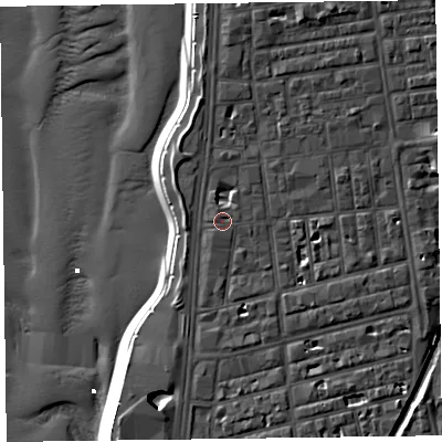 Shaded relief map of the ground around FY41AR, computed from Environment Agency LiDAR. The ground here sits at about 8 m above sea level and falls 13 m across the surrounding 800 m. Surface water reaching this point runs off ground lying to the west-north-west, 0.6 m higher.