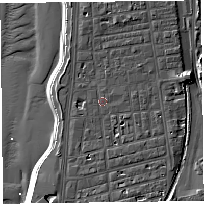Shaded relief map of the ground around FY41BQ, computed from Environment Agency LiDAR. The ground here sits at about 7 m above sea level and falls 12 m across the surrounding 800 m. Surface water reaching this point runs off ground lying to the south-south-east, 2.9 m higher.