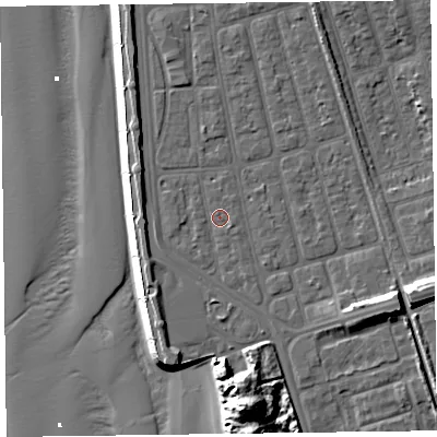 Shaded relief map of the ground around FY41SX, computed from Environment Agency LiDAR. The ground here sits at about 7 m above sea level and falls 20 m across the surrounding 800 m. Surface water reaching this point runs off ground lying to the east-south-east, 0.9 m higher.