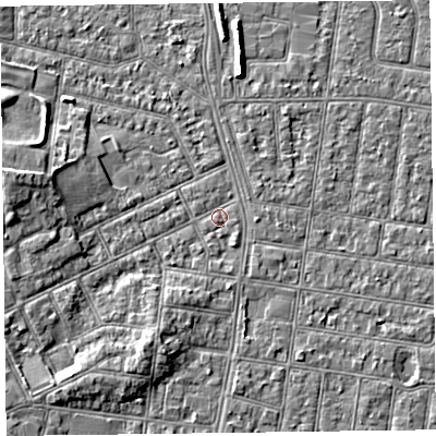 Shaded relief map of the ground around FY51EF, computed from Environment Agency LiDAR. The ground here sits at about 5 m above sea level and falls 5 m across the surrounding 800 m. Surface water reaching this point runs off ground lying to the south-south-west, 1.3 m higher.
