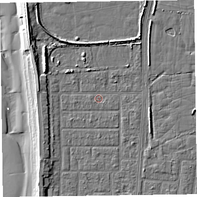 Shaded relief map of the ground around FY51HL, computed from Environment Agency LiDAR. The ground here sits at about 5 m above sea level and falls 10 m across the surrounding 800 m. Surface water reaching this point runs off ground lying to the west-north-west, 5.0 m higher.