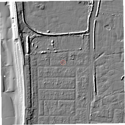 Shaded relief map of the ground around FY51HN, computed from Environment Agency LiDAR. The ground here sits at about 5 m above sea level and falls 10 m across the surrounding 800 m. Surface water reaching this point runs off ground lying to the west-north-west, 5.1 m higher.