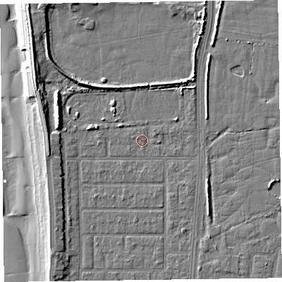 Shaded relief map of the ground around FY51HW, computed from Environment Agency LiDAR. The ground here sits at about 5 m above sea level and falls 10 m across the surrounding 800 m. Surface water reaching this point runs off ground lying to the west-north-west, 5.0 m higher.