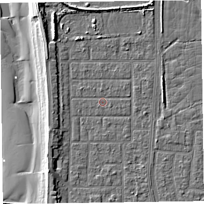 Shaded relief map of the ground around FY51HY, computed from Environment Agency LiDAR. The ground here sits at about 5 m above sea level and falls 10 m across the surrounding 800 m. Surface water reaching this point runs off ground lying to the east-south-east, 0.9 m higher.