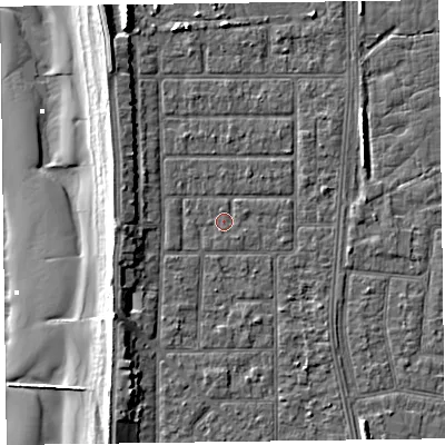 Shaded relief map of the ground around FY51JA, computed from Environment Agency LiDAR. The ground here sits at about 5 m above sea level and falls 11 m across the surrounding 800 m. Surface water reaching this point runs off ground lying to the south-south-west, 0.6 m higher.