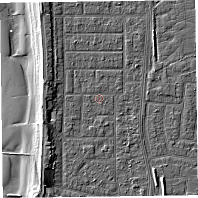 Shaded relief map of the ground around FY51JP, computed from Environment Agency LiDAR. The ground here sits at about 5 m above sea level and falls 9 m across the surrounding 800 m. Surface water reaching this point runs off ground lying to the north, 0.6 m higher.