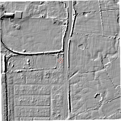 Shaded relief map of the ground around FY51JQ, computed from Environment Agency LiDAR. The ground here sits at about 5 m above sea level and falls 6 m across the surrounding 800 m. Surface water reaching this point runs off ground lying to the north, 3.1 m higher.