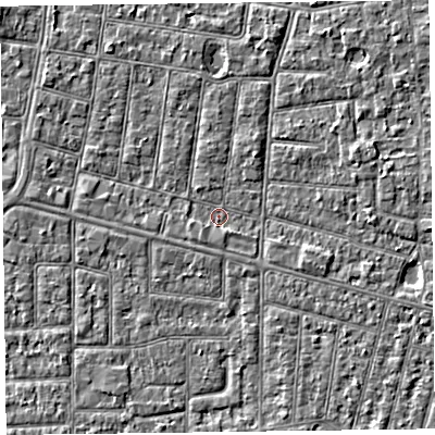 Shaded relief map of the ground around FY52AY, computed from Environment Agency LiDAR. The ground here sits at about 4 m above sea level and falls 3 m across the surrounding 800 m. Surface water reaching this point runs off ground lying to the south-west, 0.7 m higher.