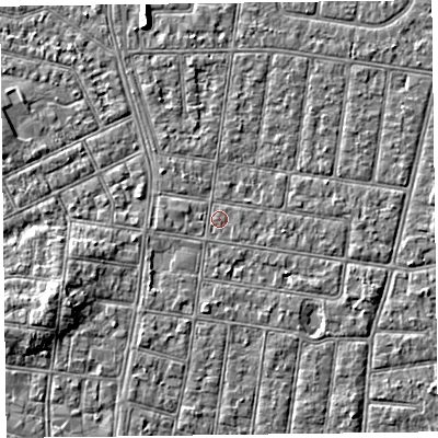 Shaded relief map of the ground around FY52BB, computed from Environment Agency LiDAR. The ground here sits at about 5 m above sea level and falls 5 m across the surrounding 800 m. Surface water reaching this point runs off ground lying to the west-north-west, 0.8 m higher.