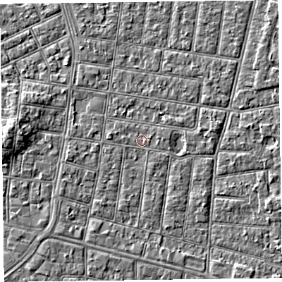 Shaded relief map of the ground around FY52BG, computed from Environment Agency LiDAR. The ground here sits at about 5 m above sea level and falls 3 m across the surrounding 800 m. Surface water reaching this point runs off ground lying to the west-north-west, 0.9 m higher.