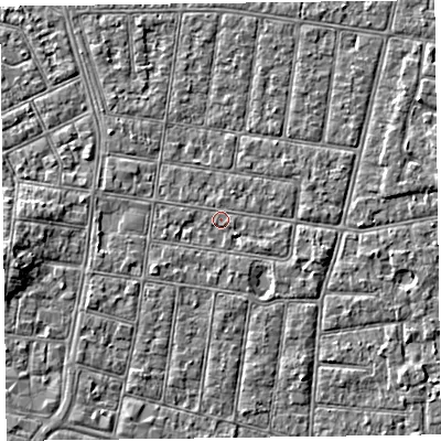 Shaded relief map of the ground around FY52BJ, computed from Environment Agency LiDAR. The ground here sits at about 5 m above sea level and falls 3 m across the surrounding 800 m. Surface water reaching this point runs off ground lying to the south-west, 1.1 m higher.