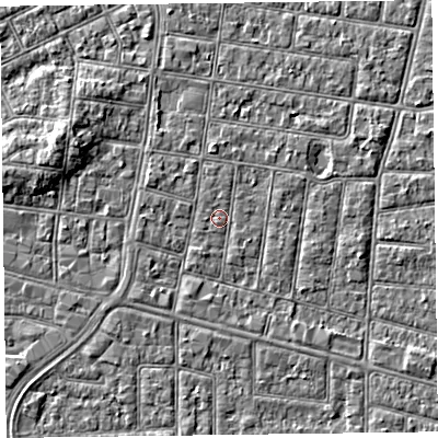 Shaded relief map of the ground around FY52BN, computed from Environment Agency LiDAR. The ground here sits at about 5 m above sea level and falls 4 m across the surrounding 800 m. Surface water reaching this point runs off ground lying to the north-north-west, 0.6 m higher.