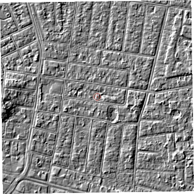 Shaded relief map of the ground around FY52BQ, computed from Environment Agency LiDAR. The ground here sits at about 5 m above sea level and falls 3 m across the surrounding 800 m. Surface water reaching this point runs off ground lying to the west-south-west, 1.5 m higher.