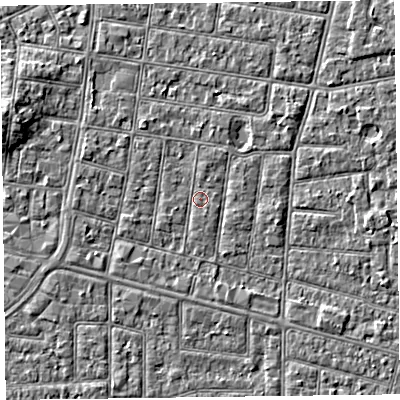 Shaded relief map of the ground around FY52BW, computed from Environment Agency LiDAR. The ground here sits at about 5 m above sea level and falls 4 m across the surrounding 800 m. Surface water reaching this point runs off ground lying to the west-south-west, 0.6 m higher.
