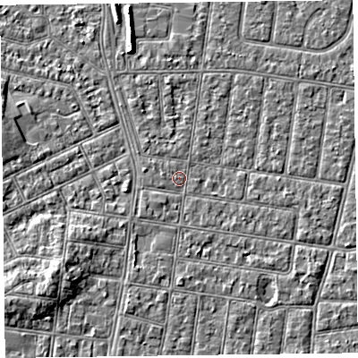 Shaded relief map of the ground around FY52DJ, computed from Environment Agency LiDAR. The ground here sits at about 5 m above sea level and falls 5 m across the surrounding 800 m. Surface water reaching this point runs off ground lying to the south-south-west, 0.8 m higher.