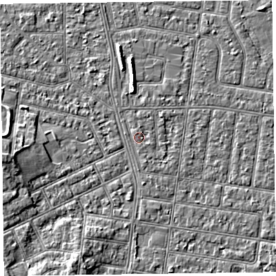 Shaded relief map of the ground around FY52DQ, computed from Environment Agency LiDAR. The ground here sits at about 5 m above sea level and falls 5 m across the surrounding 800 m. Surface water reaching this point runs off ground lying to the north-north-west, 0.6 m higher.