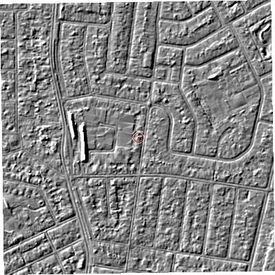 Shaded relief map of the ground around FY52DZ, computed from Environment Agency LiDAR. The ground here sits at about 5 m above sea level and falls 5 m across the surrounding 800 m. Surface water reaching this point runs off ground lying to the west, 4.6 m higher.