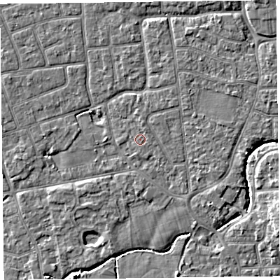 Shaded relief map of the ground around FY52ED, computed from Environment Agency LiDAR. The ground here sits at about 5 m above sea level and falls 5 m across the surrounding 800 m. Surface water reaching this point runs off ground lying to the north-north-east, 0.5 m higher.
