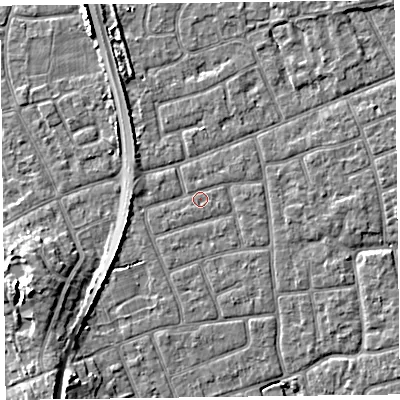 Shaded relief map of the ground around FY52EN, computed from Environment Agency LiDAR. The ground here sits at about 5 m above sea level and falls 8 m across the surrounding 800 m. The ground contributing surface water to this point lies to the north-east.