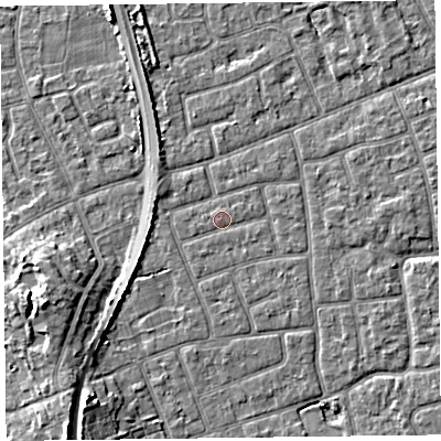 Shaded relief map of the ground around FY52EP, computed from Environment Agency LiDAR. The ground here sits at about 5 m above sea level and falls 8 m across the surrounding 800 m. Surface water reaching this point runs off ground lying to the west-north-west, 0.6 m higher.
