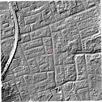 Shaded relief map of the ground around FY52ET, computed from Environment Agency LiDAR. The ground here sits at about 5 m above sea level and falls 6 m across the surrounding 800 m. Surface water reaching this point runs off ground lying to the north-west, 2.1 m higher.