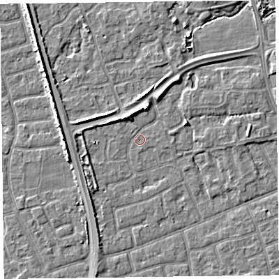 Shaded relief map of the ground around FY52HH, computed from Environment Agency LiDAR. The ground here sits at about 5 m above sea level and falls 5 m across the surrounding 800 m. Surface water reaching this point runs off ground lying to the north, 4.1 m higher.