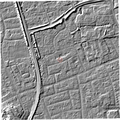 Shaded relief map of the ground around FY52HJ, computed from Environment Agency LiDAR. The ground here sits at about 5 m above sea level and falls 6 m across the surrounding 800 m. Surface water reaching this point runs off ground lying to the east-north-east, 1.0 m higher.