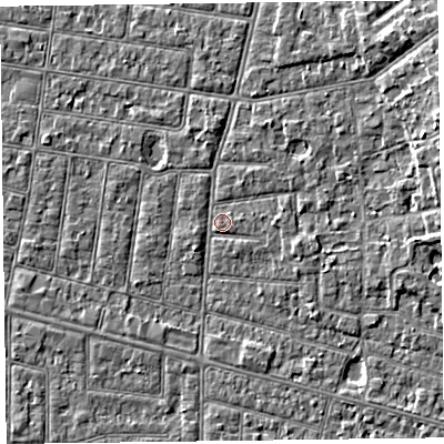 Shaded relief map of the ground around FY52HX, computed from Environment Agency LiDAR. The ground here sits at about 5 m above sea level and falls 5 m across the surrounding 800 m. Surface water reaching this point runs off ground lying to the north-east, 3.9 m higher.