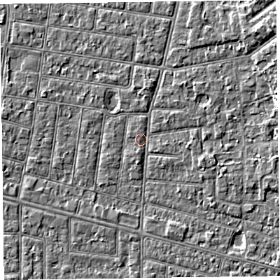 Shaded relief map of the ground around FY52HY, computed from Environment Agency LiDAR. The ground here sits at about 5 m above sea level and falls 4 m across the surrounding 800 m. Surface water reaching this point runs off ground lying to the north-east, 3.4 m higher.