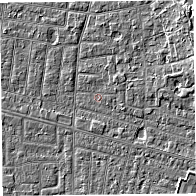 Shaded relief map of the ground around FY52HZ, computed from Environment Agency LiDAR. The ground here sits at about 5 m above sea level and falls 6 m across the surrounding 800 m. Surface water reaching this point runs off ground lying to the south-east, 0.6 m higher.