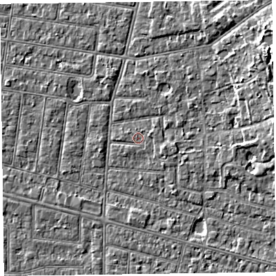 Shaded relief map of the ground around FY52JA, computed from Environment Agency LiDAR. The ground here sits at about 5 m above sea level and falls 6 m across the surrounding 800 m. Surface water reaching this point runs off ground lying to the east-north-east, 0.6 m higher.