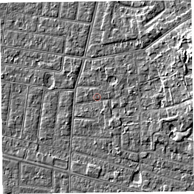 Shaded relief map of the ground around FY52JB, computed from Environment Agency LiDAR. The ground here sits at about 5 m above sea level and falls 8 m across the surrounding 800 m. Surface water reaching this point runs off ground lying to the east-north-east, 6.0 m higher.